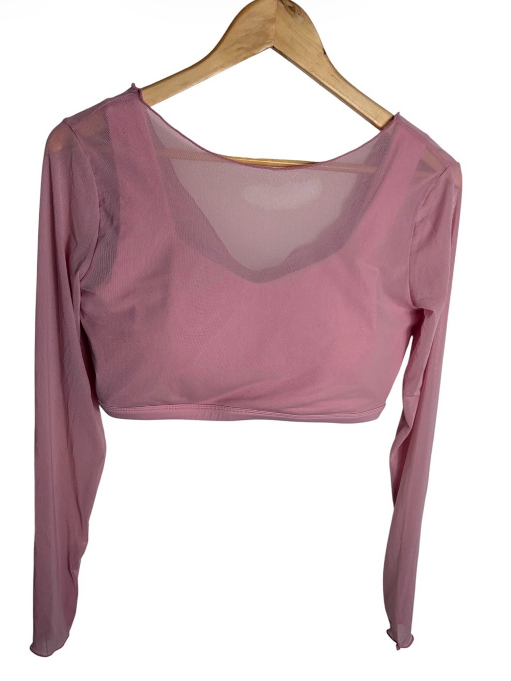 NWT pastel pink mesh long sleeve crop with built in sports bra size L